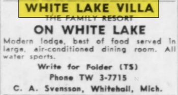 White Lake Villa Resort - June 1960 Ad